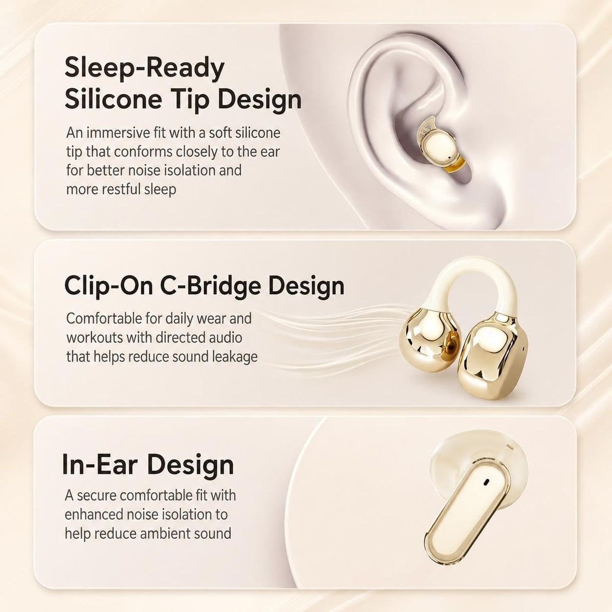 6 in 1 Smart Wireless Earbuds, Open Ear Clip on Sleep Headphones, Bluetooth 6 0, Power Bank Charging