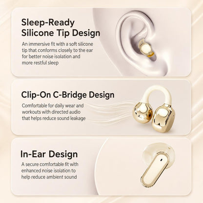 6 in 1 Smart Wireless Earbuds, Open Ear Clip on Sleep Headphones, Bluetooth 6 0, Power Bank Charging