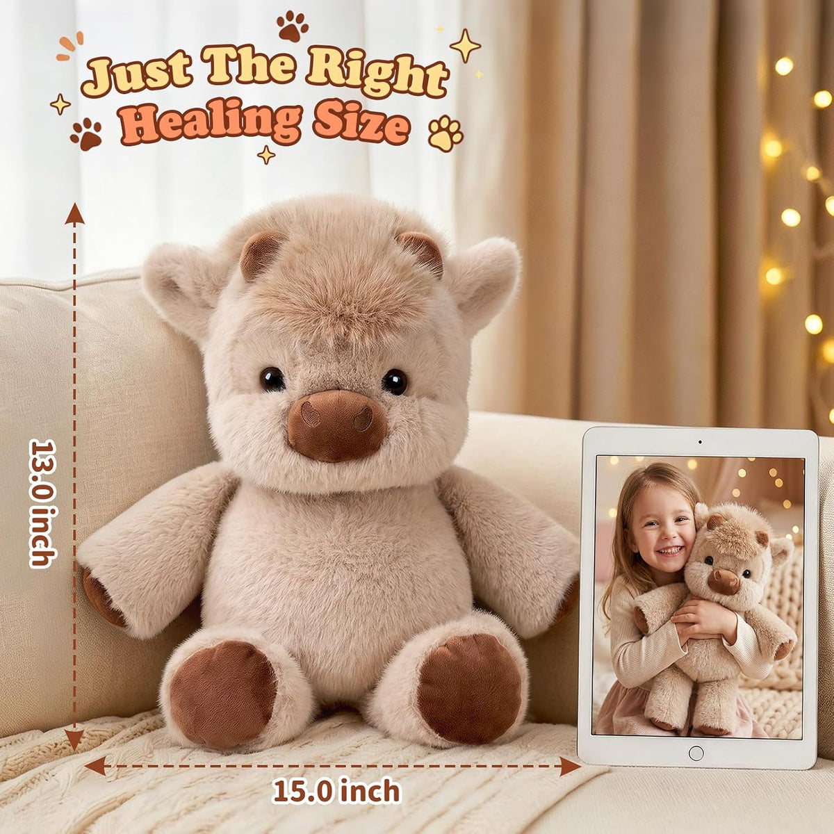 Running Plushies Highland Cow, 17.8"Adorable Stuffed Animals Gifts, Khaki