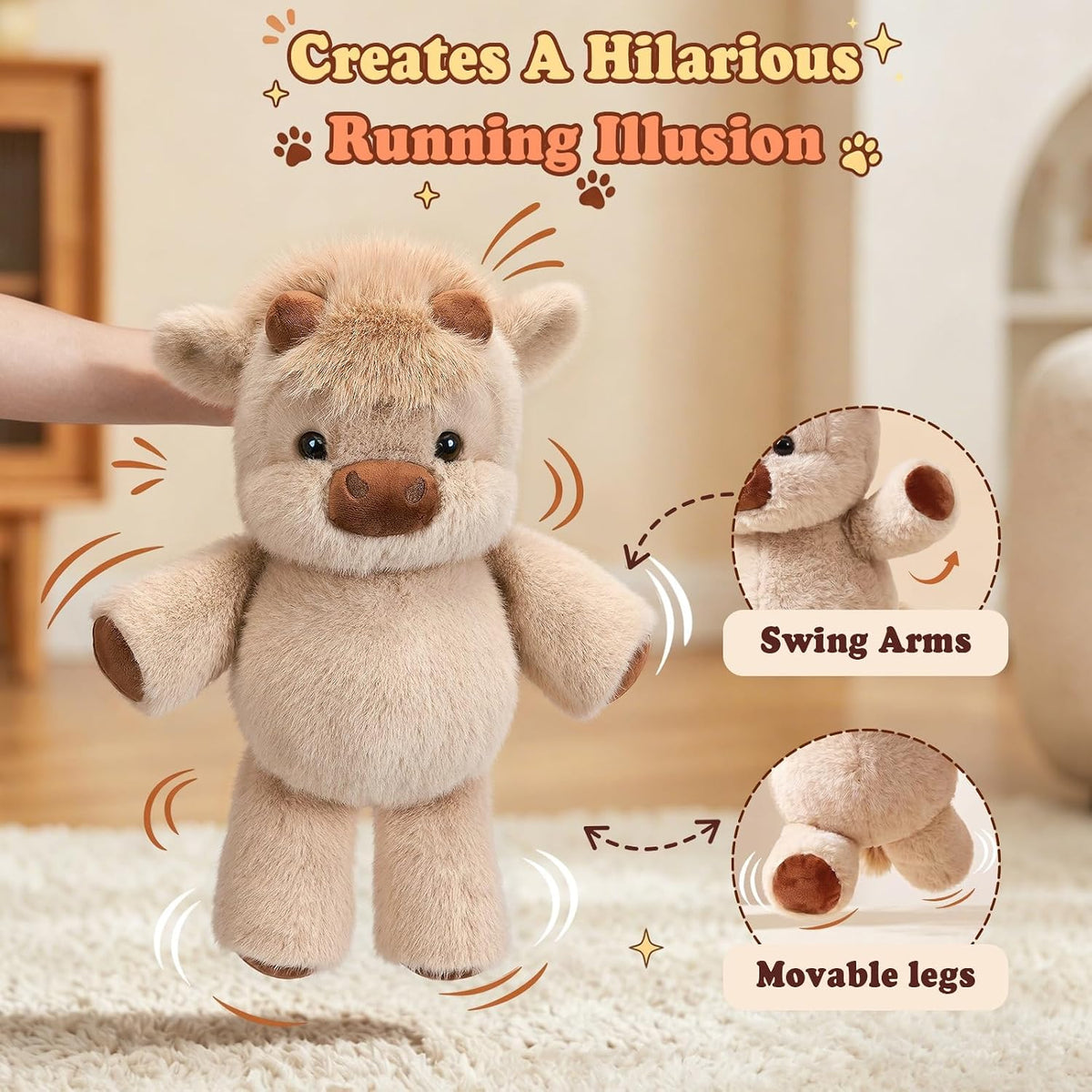 Running Plushies Highland Cow, 17.8"Adorable Stuffed Animals Gifts, Khaki